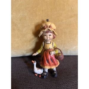 Vintage 1980s Christmas Girl With duck figurine Tree Ornament Bradford Novelty